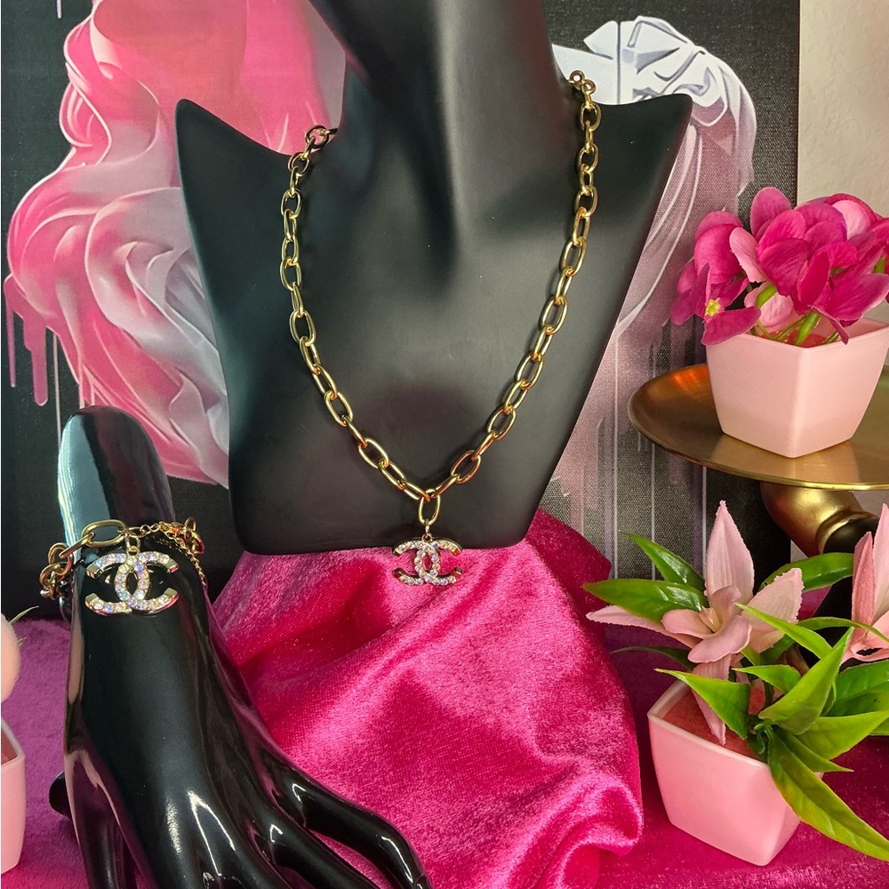 Gold Chain Necklace and Bracelet Set custom